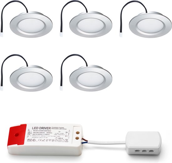 Ledisons LED-inbouwspot Modena zilver dimbaar set 3-6 stuks - Ø68 mm - 3 jaar garantie - 2700K (extra warm-wit) - 190 lumen - 3 Watt - IP44