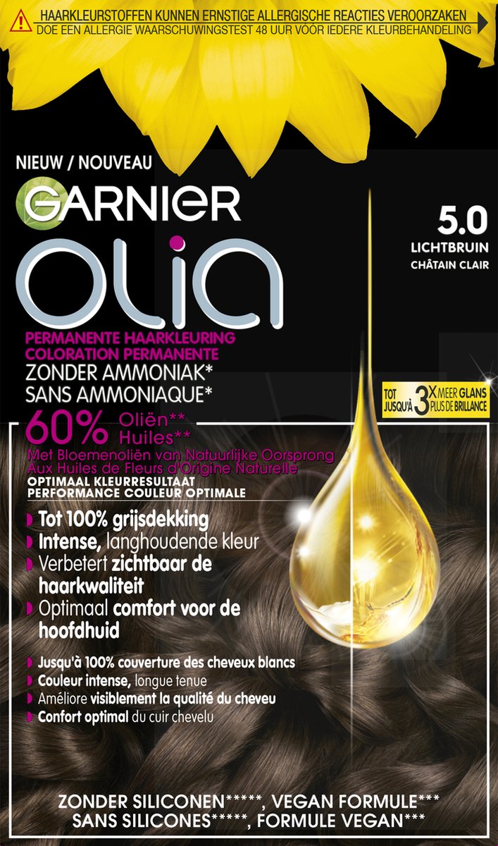 Bol.com Garnier Olia Lichtbruin 5 - Permanente Haarkleuring Zonder Ammoniak - Kleurcrème op basis van 60% oliën - Haarverf aanbieding