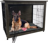 MaxxPet Houten Hondenbench - Hondenhuisje voor binnen - Hondenhok - kennel - 110x74x80cm - Incl. kussen & drinkbakje