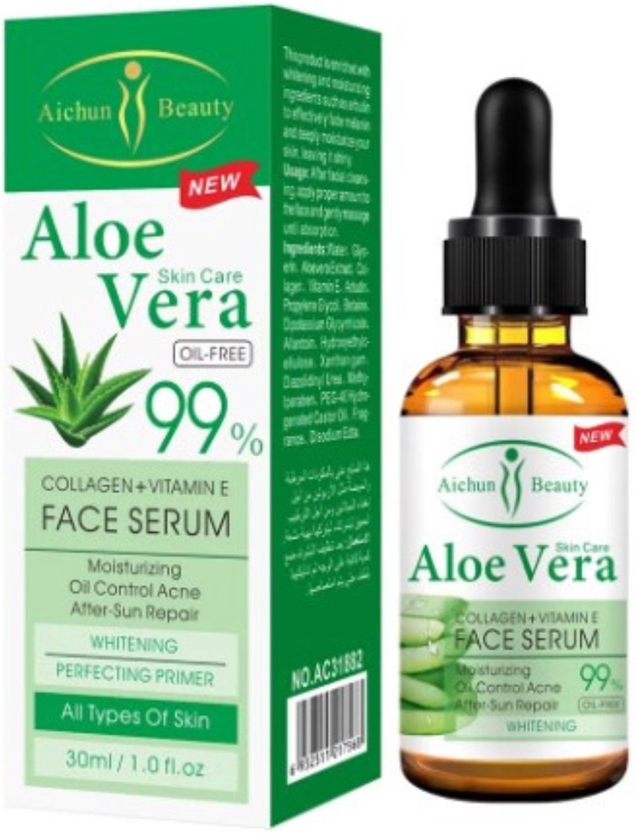 Goedkoopste Aloë vera serum met vitamine E en collageen - huidverzorging - hydraterend serum - anti-aging - fijne lijntjes verminderen - gevoelige huid - huidelasticiteit verbeteren - antioxidanten voor de huid - rimpelreductie - kalmerend en voedend