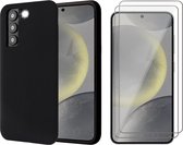 Hoesje geschikt voor Samsung Galaxy S24 - 2x Screenprotector Glas - Mat Back Case Zwart