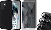 Hoesje geschikt voor Samsung Galaxy S24 Ultra - Privacy Screenprotector Volledig Dekkend Glas & Camera Protector - Mat Back Case Zwart