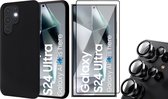 Hoesje geschikt voor Samsung Galaxy S24 Ultra - Screenprotector PET & Camera Protector - Mat Back Case Zwart