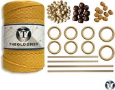 Macramé Pakket | 200 meter | Incl. Handleiding | Oker | Starter Set | Ringen | Kralen |Stokken | Macramé Touw | 3mm | 100% Katoen | Macramé | Decoratie | DIY | Doe Het Zelf | Wandkleed | Dromenvanger | Plantenhanger | Tassen | TheOldOmen |