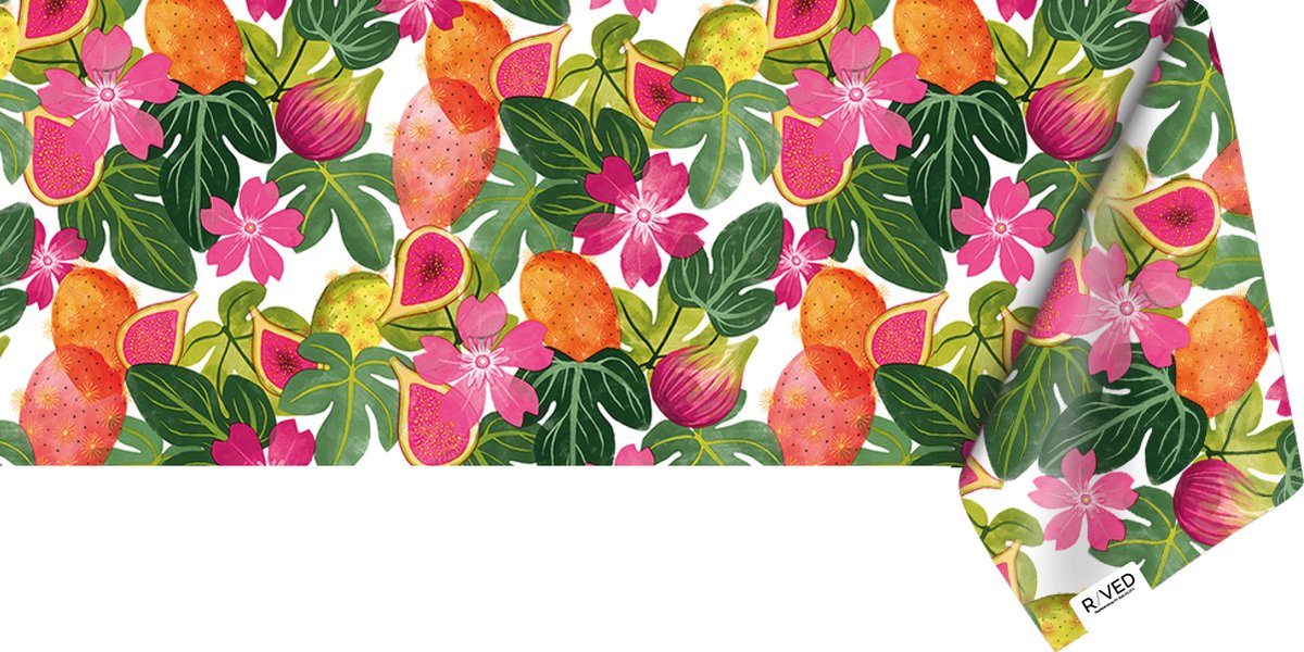 Raved Tafelzeil – 140 cm x 160 cm – Roze Fruit Groen – Bloemen – PVC – Afwasbaar