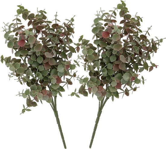 DK Design Kunstbloem Eucalyptus tak - 2x - 47 cm - saliegroen - bundel/bosje - Kunst zijdebloemen