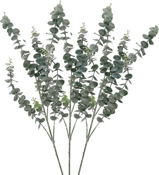 DK Design Kunstbloem Eucalyptus tak Real Touch - 3x - 88 cm - groen - losse steel - Kunst zijdebloemen
