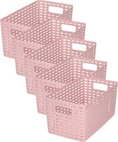PlasticForte Opbergmand - 5x - Kastmand - rotan kunststof - oud roze - 5 Liter - 15 x 28 x 13 cm