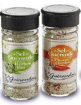 Le Guérandais 2 zoutstrooiers: keltsch zeezout met kruiden en keltisch zeezout met espelette peper
