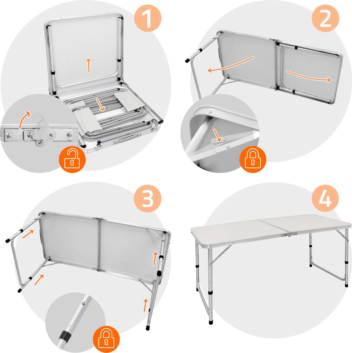ECD Germany Kampeertafel set met 4 krukken - 120 x 60 x 55/63/70