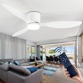 LuxiLamps - 3 Blad Plafondventilator - Moderne LED Ventilator Lamp - 6 Snelheden - Bedienbaar Met Afstandsbediening - 105 cm - Wit - Woonkamerlamp