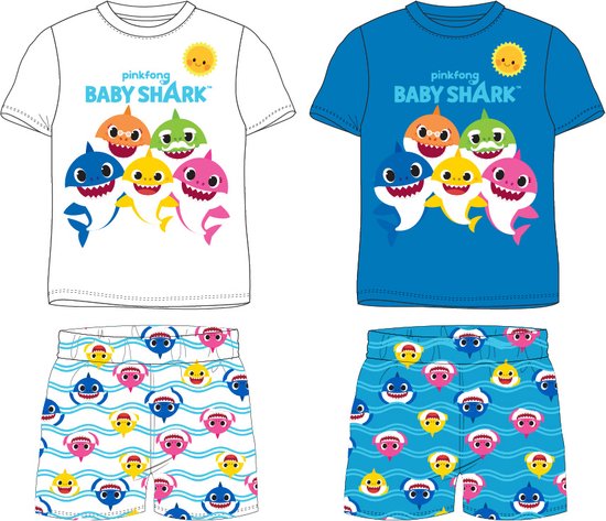 Pyjamaset - Babyshark - Korte mouw en korte broek - Wit - Maat 104