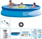 Intex Rond Opblaasbaar Easy Set Zwembad - 366 x 76 cm - Blauw - Inclusief Pomp Afdekzeil - Onderhoudspakket - Filters - Stofzuiger