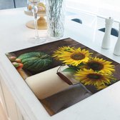 Inductiebeschermer Zonnebloem in vaas | 60 x 52 cm | Keukendecoratie | Bescherm mat | Inductie afdekplaat