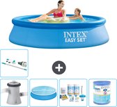 Intex Rond Opblaasbaar Easy Set Zwembad - 244 x 61 cm - Blauw - Inclusief Pomp Solarzeil - Onderhoudspakket - Filter - Stofzuiger
