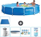 Intex Rond Frame Zwembad - 366 x 76 cm - Blauw - Inclusief Pomp Afdekzeil - Onderhoudspakket - Filter - Vloertegels