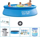 Intex Rond Opblaasbaar Easy Set Zwembad - 305 x 76 cm - Blauw - Inclusief Pomp Afdekzeil - Onderhoudspakket - Filter - Stofzuiger