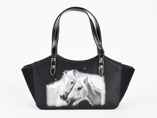 Handtas met 2 paarden en strass in zwart