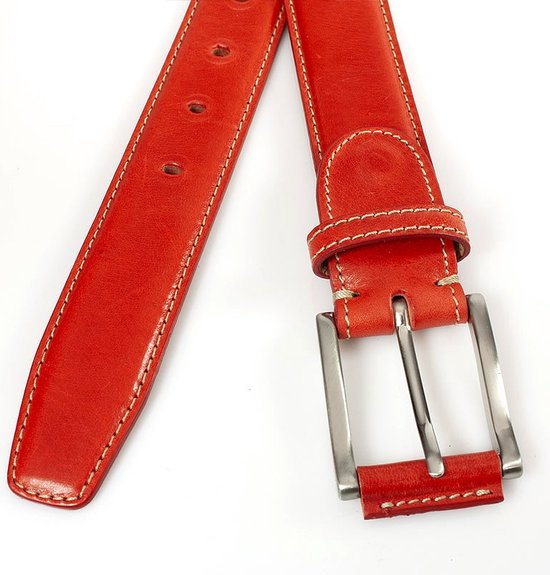 JV Belts Rode leren heren riem - heren riem - 3.5 cm breed - Rood - Echt Leer - Taille: 100cm - Totale lengte riem: 115cm