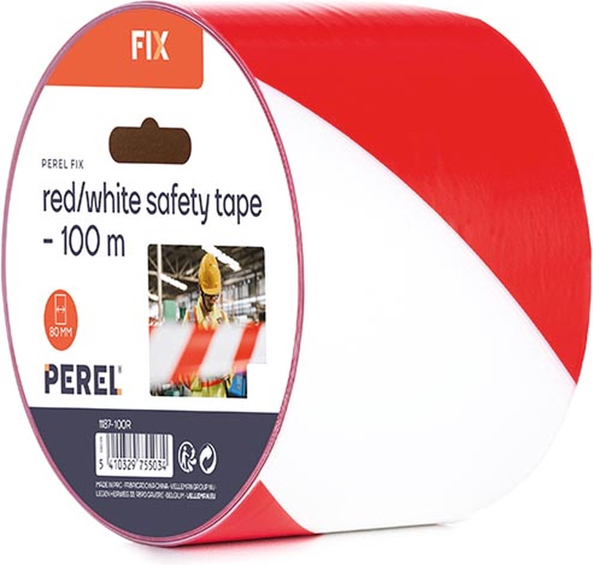 Perel Rood/wit veiligheidslint - 100 m - rol