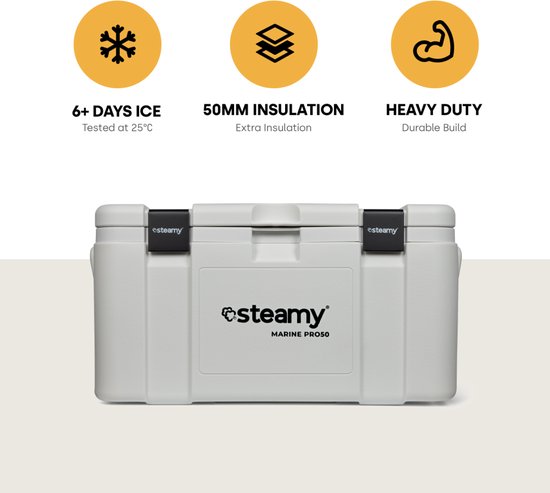 Steamy Marine Pro 50 - Grote Koelbox - Extra goed geïsoleerd - 50 Liter - Wit van Steamy — afbeelding 3