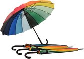Discountershop Windproof Regenboog Paraplu voor Volwassenen – Krom Haak Handvat - Multi Collors - 4 Stuks Sterke Paraplu