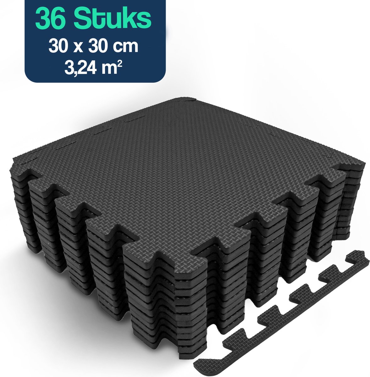 Hulser Puzzelmat - 30 x 30 x 1 cm - 36 stuks - 3,24 m2 - EVA foam mat - Fitnessmat ondergrond - Vloerbeschermer tegels - Rubberen isolatiemat extra dik - Fitness vloer ondertegels - Baby speelmat - Sportvloer kruipmat - Tenttapijt schuimmat - Zwembad