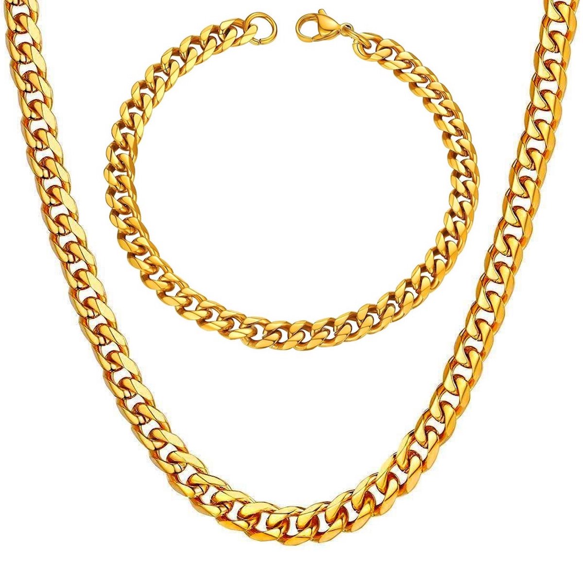 Ketting + Armband Set - Cuban Link Dikke Schakel - Goud kleurig - 5mm - Kettingen Armbanden Sieraden Set Heren - Vaderdag Cadeau Geschenk