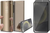 Hoesje geschikt voor Samsung Galaxy S24 Plus - Privacy Screenprotector Volledig Dekkend Glas - Spiegel Book Case Goud