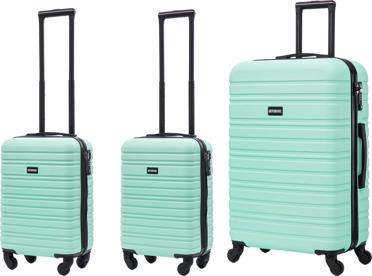 BlockTravel kofferset 3 delig ABS ruimbagage en handbagage 29 29 en 74 liter - inbouw TSA slot - mint groen