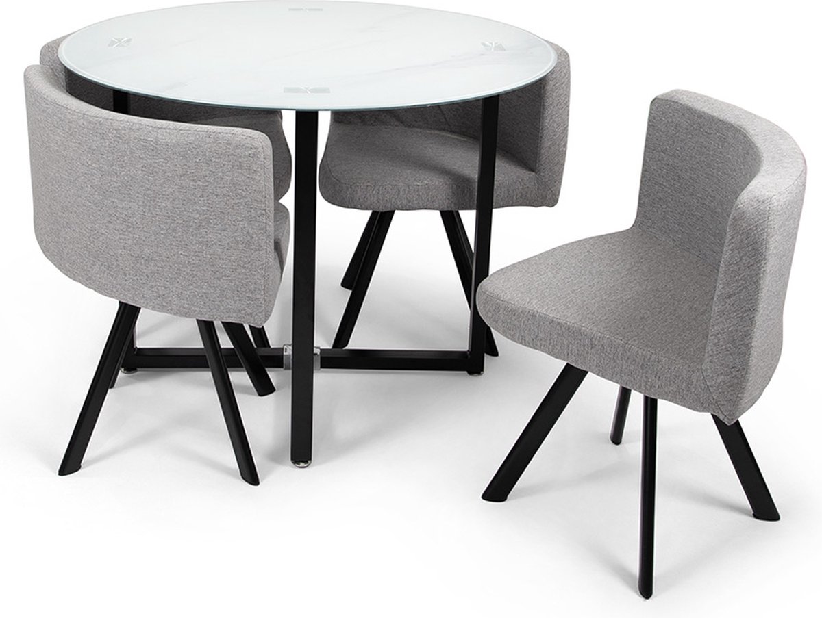 Milton & Oldbrook Eetkamerset 5-delig Sofia - Eettafel Met 4 Stoelen Marmer Wit