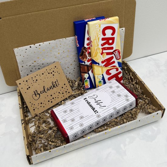 Bedankt cadeau - cadeau door de brievenbus - 2 chocolade crunch repen van Nestlé - Dubbel bedankt - Dankjewel - Brievenbus cadeau
