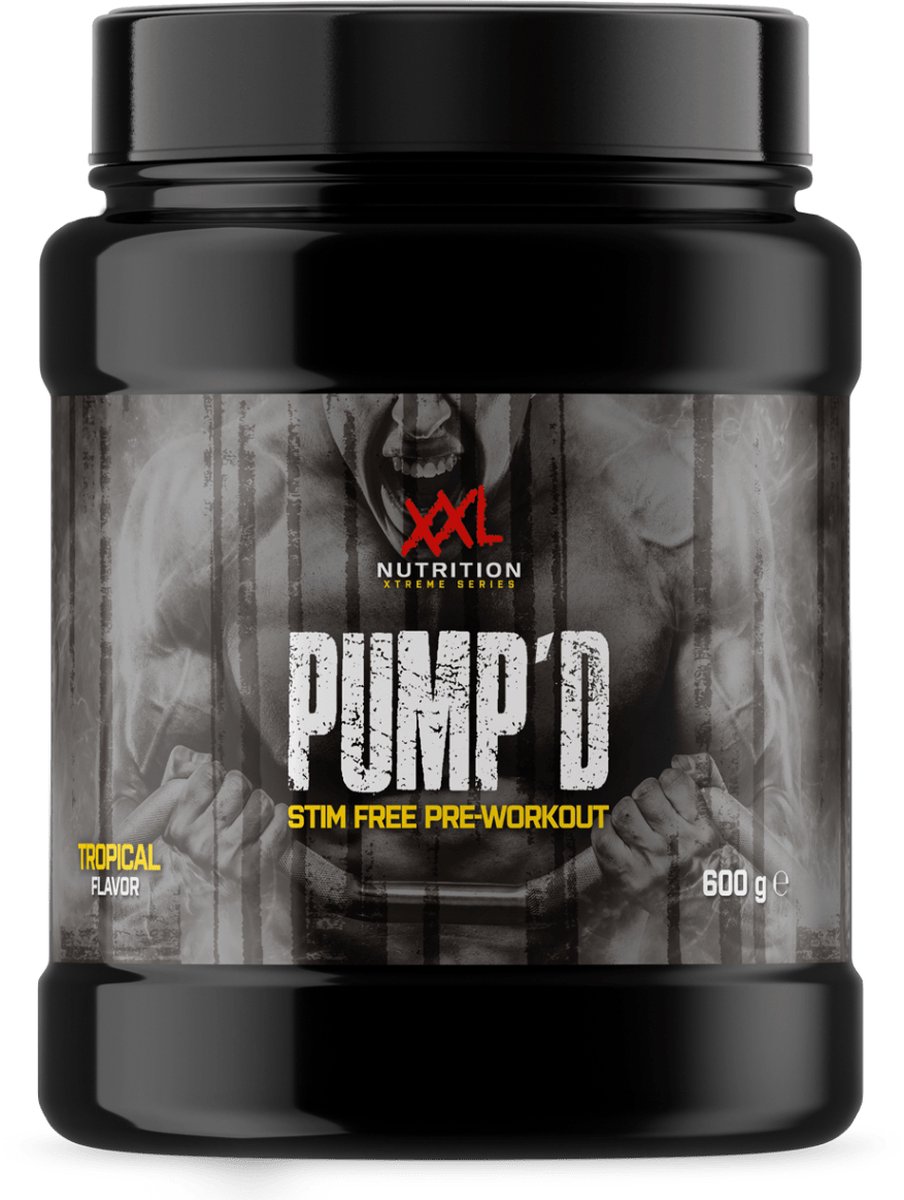 Goedkoopste XXL Nutrition - Pump'd - Pre Workout zonder Stimulanten - Waxy Maize, Glycerol, AAKG, Citruline, L-Cartnitine - Tropical Fruit - 600 Gram