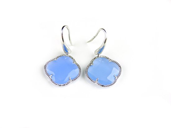 Zilveren oorringen oorbellen model Fiori klaver licht blauw