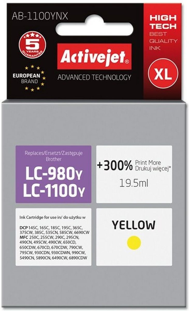 Originele inkt cartridge Activejet AB-1100YNX Geel Wit