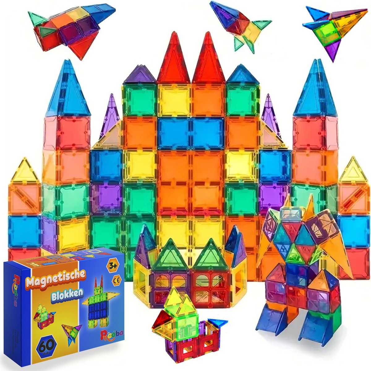 Phooba Magnetisch Speelgoed Set Kinderspeelgoed Educatief Speelgoed Bouwblokken Magnetische Tegels 60 Delig