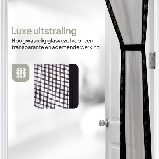 O'DADDY® Deurgordijn Deluxe FIBER - Magnetisch Vliegengordijn - Voor Nieuwbouw en Standaard Deuren - Eenvoudige Installatie - Deurhor Zwart - 92x210 cm