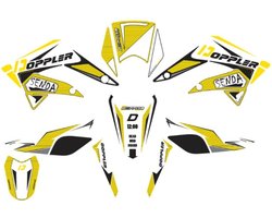 Doppler Stickerset geel/wit Doppler 50x35 Derbi Senda (bouwjaar 2010-2018)