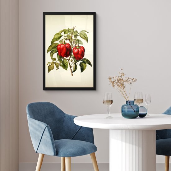 Cadre photo avec affiche - Cadre pour affiche 40x60 cm - Posters - Vintage - Plantes - Poivrons - Wit - Rouge - Nature - Décoration photo sous cadre - Décoration murale salon - Décoration murale chambre