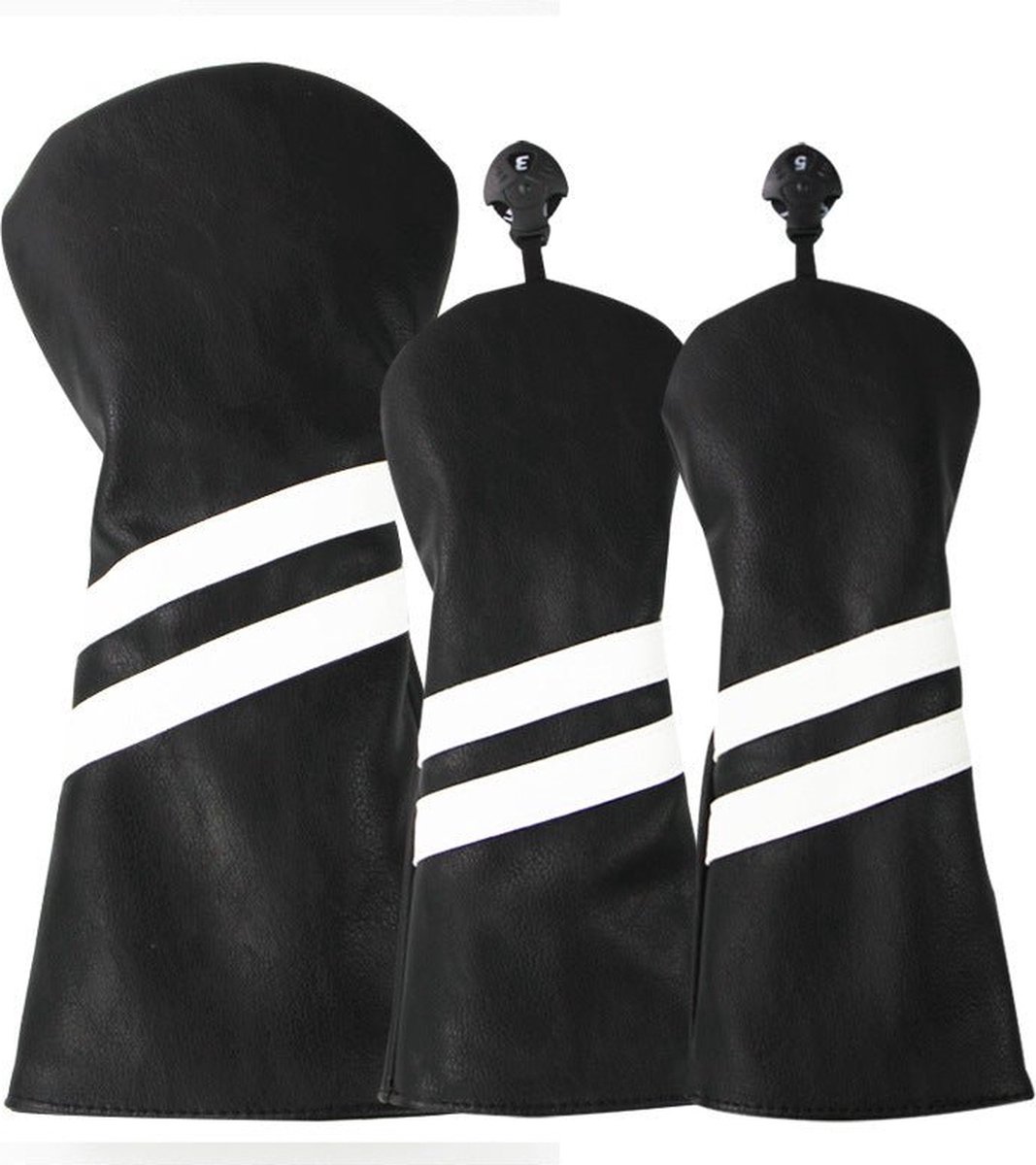 Golf Club Headcover Double-Stripe - Golfclub Covers - Zwart- Headcovers-Golf Spullen- Driver, Hybride, Fairway wood