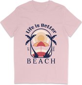 T Shirt Heren Dames - Zomer Ontwerp: Life Is Better At The Beach - Roze - S