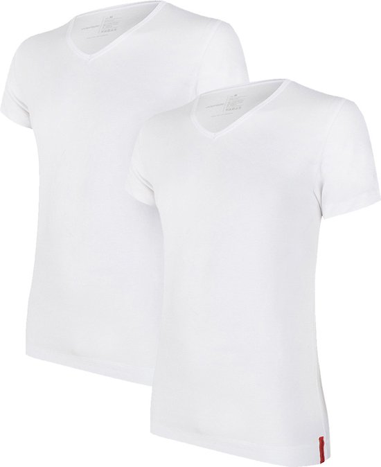 Undiemeister - T-shirt - T-shirt heren - Slim fit - Korte mouwen - Gemaakt van Mellowood - V-Hals - Chalk White (wit) - 2-pack - XXL