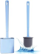 Bastix - Toiletborstel, wc-borstel siliconen, lekvrije wc-borstel voor dieptereiniging (wit) (blauw)