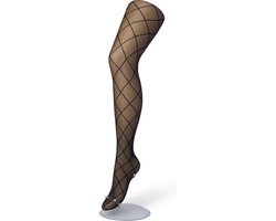 Bonnie Doon Dames Ruiten Panty 30 Denier Zwart maat S/M - Chique Panty - Ruit Dessin - Brede Boord - Comfort - Ruitjes - Diamant - Geruite Print - Rhombus Tights - Feestelijk - Black - BP201911.101