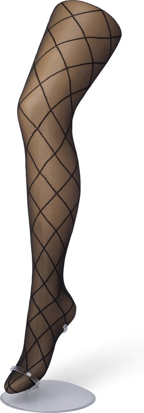 Bonnie Doon Collant Femme Carreaux 30 Deniers Zwart Taille S/M - Collant Chique - Motif Carreaux - Bord Large - Confort - Carreaux - Diamant - Imprimé Rhombus - Collant Losange - Festif - Noir - Comfort