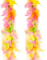 Funny Fashion Carnaval verkleed boa met veren - 2x - geel/roze - 200cm - 45gr - Glitter and Glamour