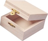 Rayher hobby Houten kistje met sluiting en deksel - 7 x 7 x 4 cm - Sieraden/spulletjes/sleutels - kleine kistjes