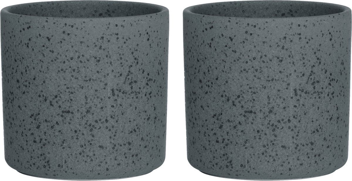 Hakbijl Plantenpot/bloempot Cindy - 2x - zwart - keramiek - cilinder - D15 x H15 cm
