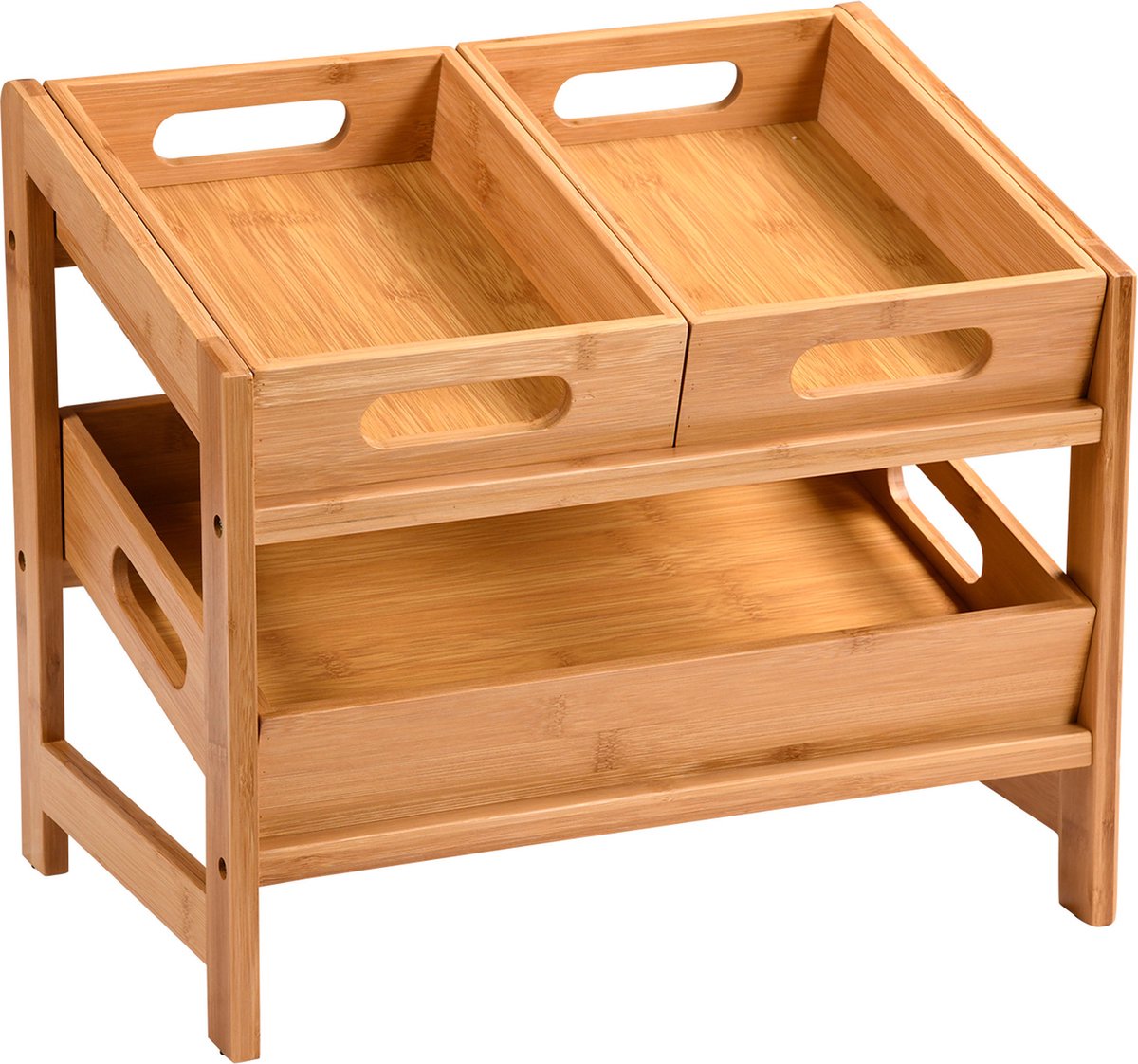 Kesper Keuken aanrecht etagiere - 2 niveaus - bamboe - rekje/organizer - 39 x 26 x 35 cm - fruitschaal - kruidenrek - uitneembare bakjes
