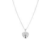 Lucardi Dames Zilveren ketting met hanger hart levensboom - Ketting - 925 Zilver - Zilverkleurig - 48 cm